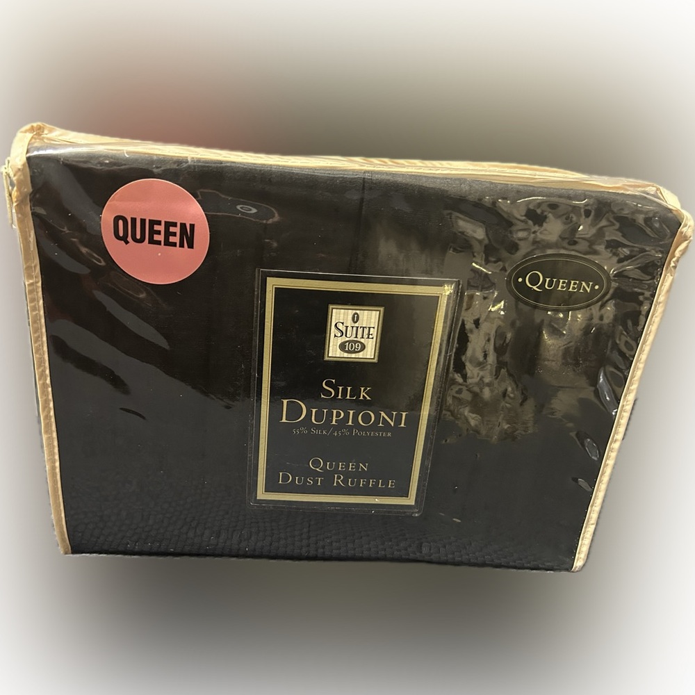 NIP.  Black silk dupioni queen dust ruffle.